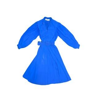 Zi ZI by Barbara Chadas 90s Blue Classic Long Sleeve Shirt Dress Pleated Vintage